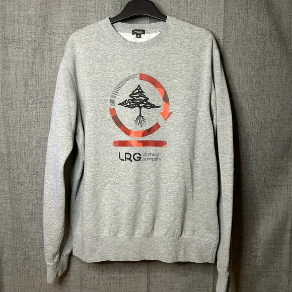 LRG Lifted Research Group Gray Red Logo Fleece Crewneck Sweatshirt Men's Medium - Picture 1 of 5